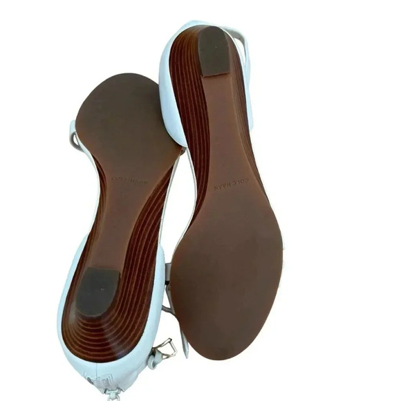 Cole Haan White Abriella Wedge Heel Sandals Ankle Strap Back Zip Open Toe 8 NEW - Picture 7 of 11